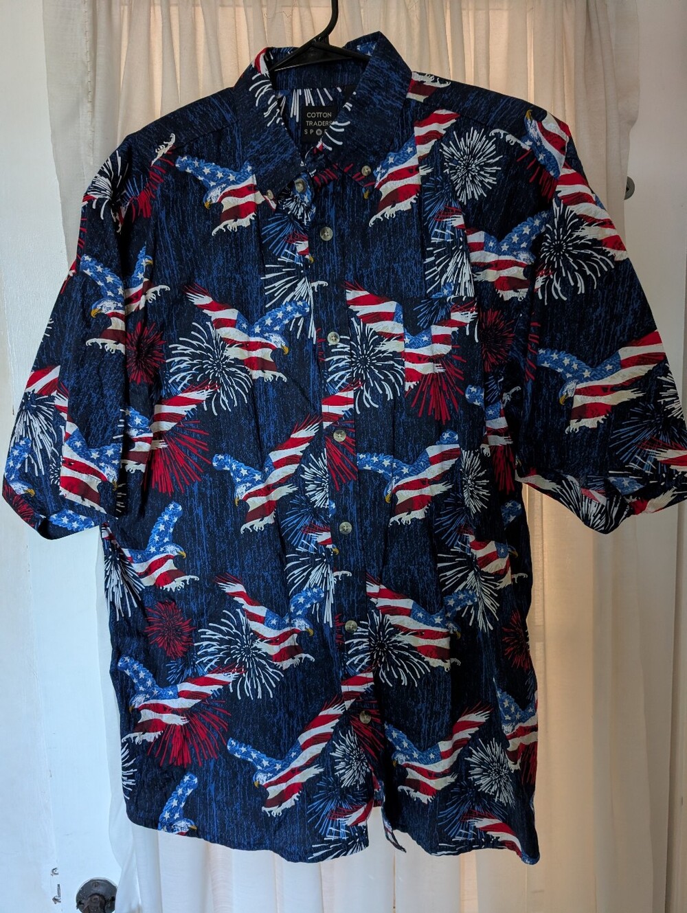 Cotton Traders Men’s American Flag Print Short Sleeve Shirt - Navy/Red/White